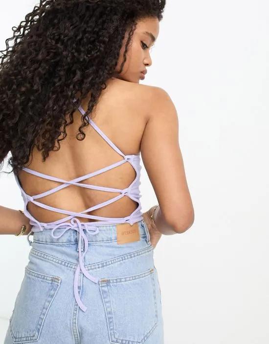 strappy back square neck rib tee in lilac