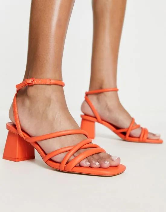 strappy block heel sandals in orange