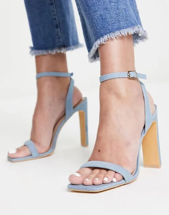 strappy heel sandals in denim blue