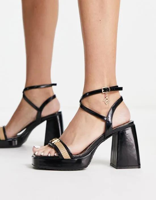 strappy heeled sandals in black