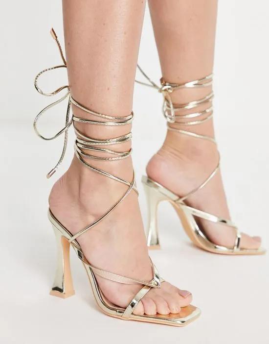 strappy heeled sandals in gold