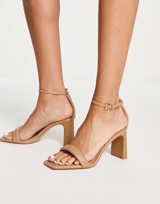 strappy heeled sandals in tan