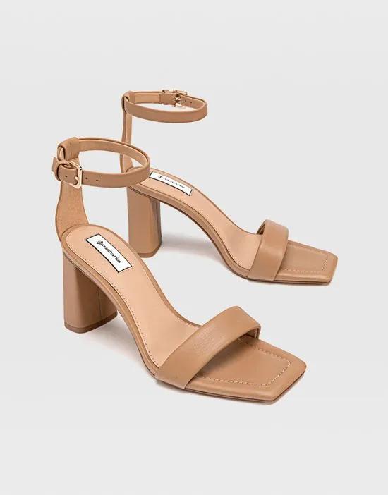 strappy heeled sandals in tan