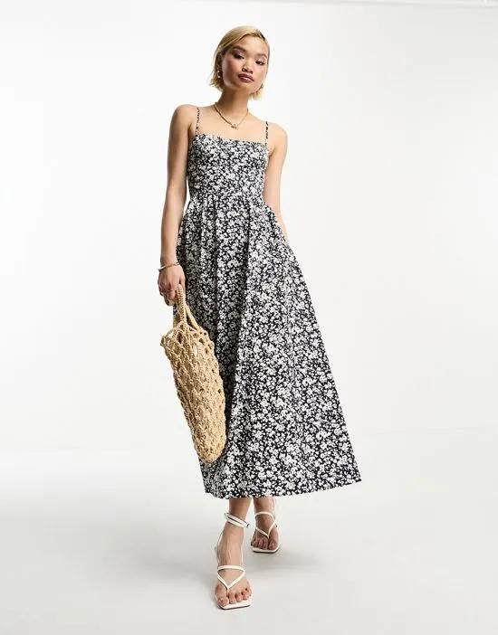 strappy maxi dress in navy floral
