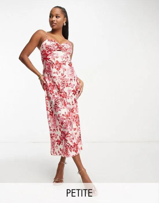 strappy maxi dress in red floral