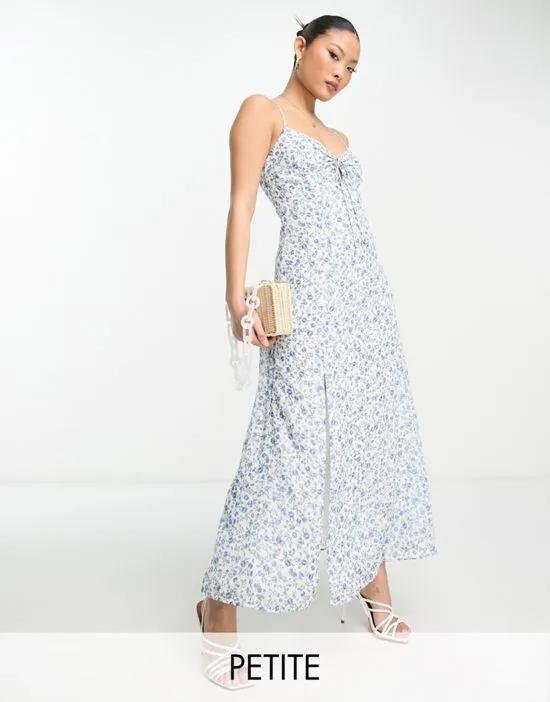 strappy maxi dress with split in ivory floral