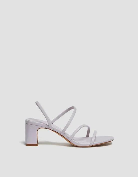 strappy mid block heeled sandal in lilac