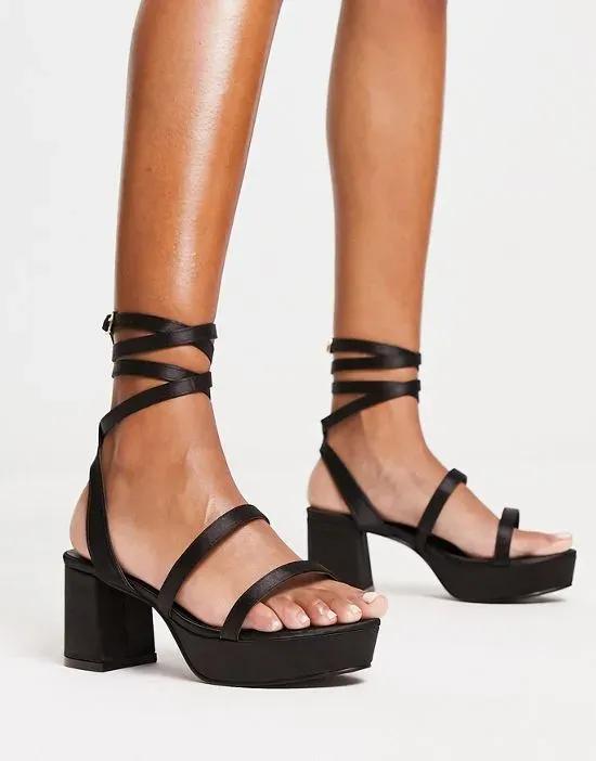 strappy platform heeled sandals in black