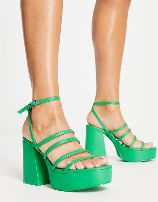 strappy platform heeled sandals in green