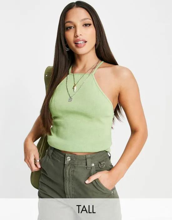 strappy ribbed wash cami in green