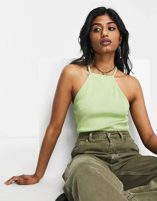 strappy ribbed wash cami top in green