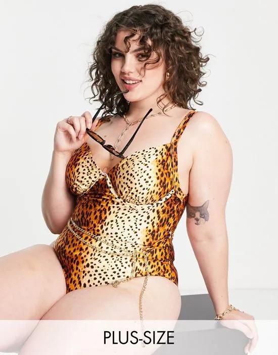 strappy soft plunge swimsuit in animal print