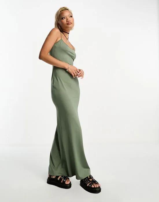 strappy soft touch shaping maxi dress in khaki