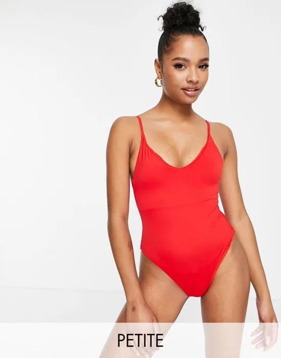 strappy v-neck swimsuit in bright red