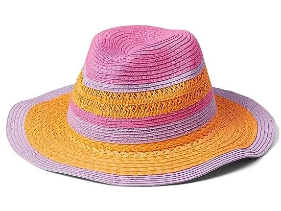 Straw Fedora with Open Weave Detail and Contrast Stripes Combo