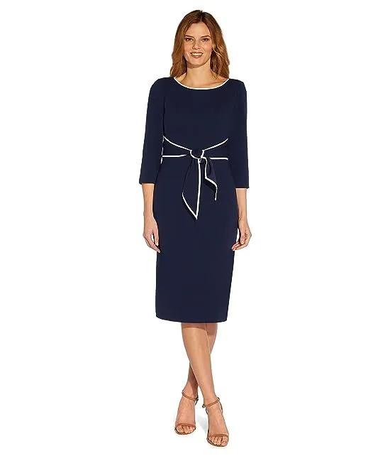 Stretch Crepe Tie Front Dress with Contrast Tipping