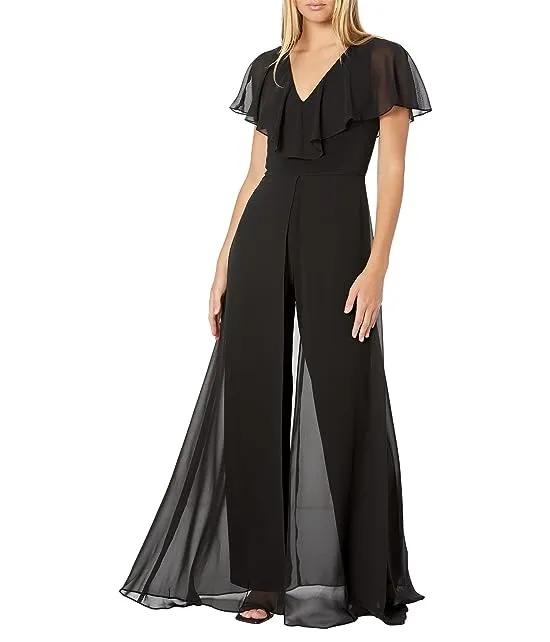 Stretch Jersey Jumpsuit with Chiffon Overlay
