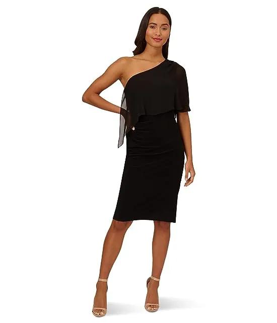 Stretch Jersey One Shoulder Dress with Chiffon Overlay