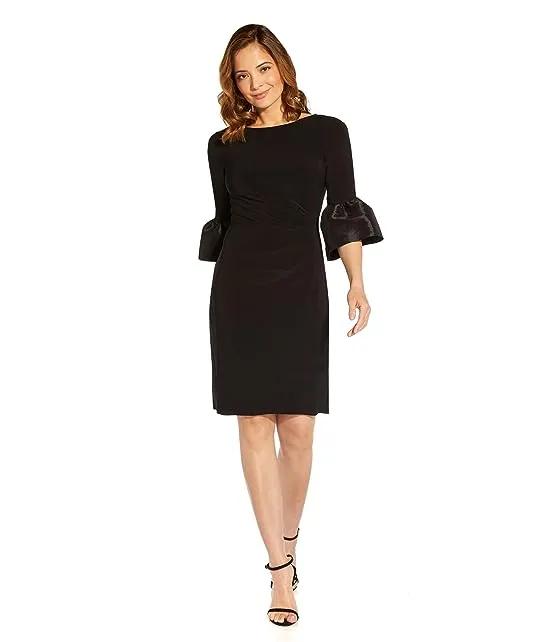 Stretch Jersey Side Ruched Dress with Bell Sleeve Detail