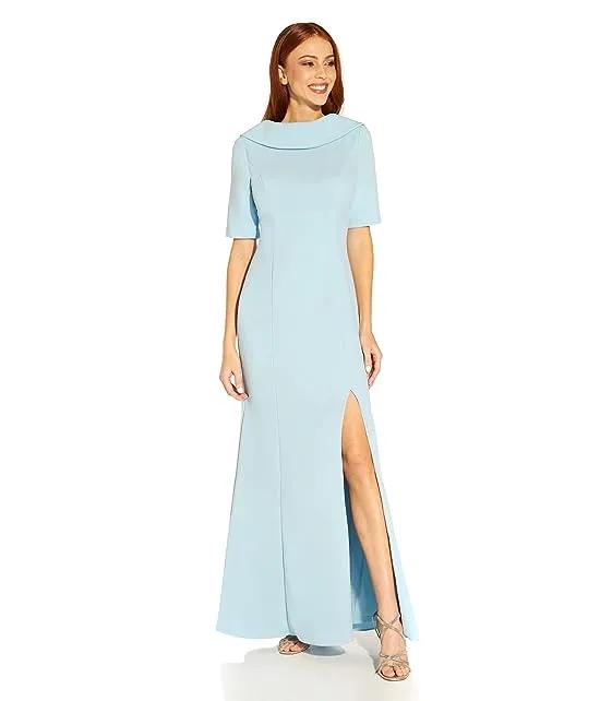 Stretch Knit Crepe Long Roll Neck Column Gown