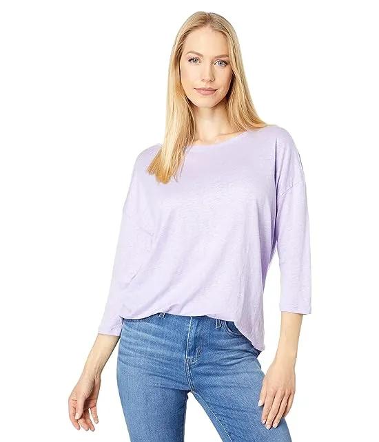 Stretch Linen Semi Relaxed 3/4 Sleeve Boatneck Tee