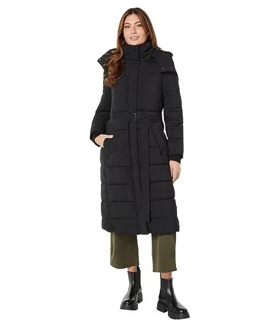 Stretch Poly Belted Long Puffer