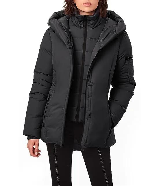 Stretch Short Puffer with Shiny Hood