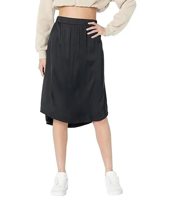 Stretch Silky Basics Midi Skirt with Side Slit
