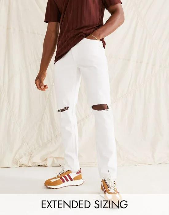 stretch slim jeans in white with kneerips