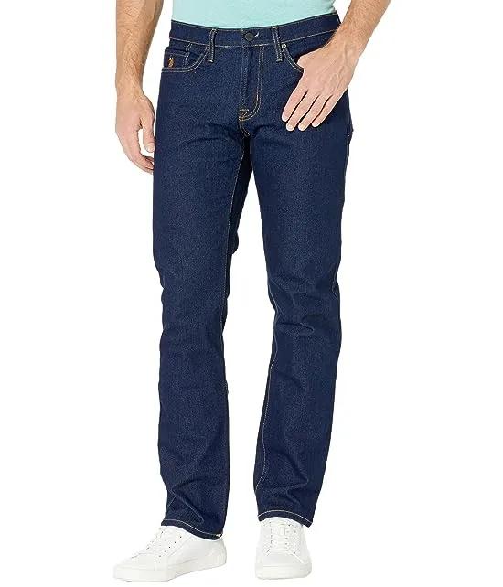 Stretch Slim Straight Five-Pocket Denim Jeans in Blue Rinse