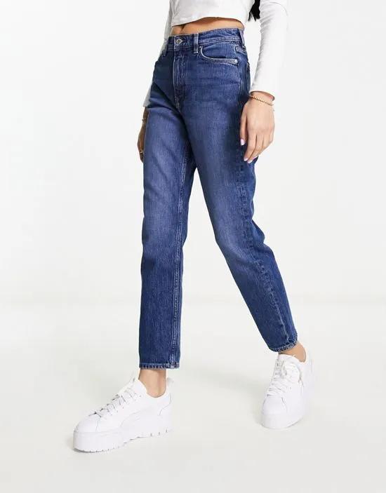 stretch tapered leg jeans in old blue