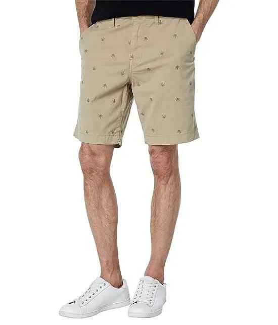 Stretch Twill Hemp Embroidered Flat Front Shorts
