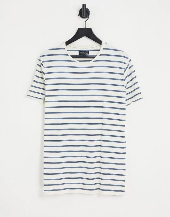 stripde T-shirt in white & navy