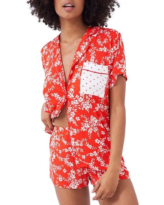 Stripe and Spare Ditsy Floral Bedshort Pajama Set