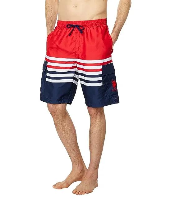 Stripe Color-Block Cargo Swim Shorts