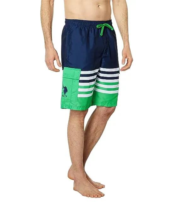 Stripe Color-Block Cargo Swim Shorts
