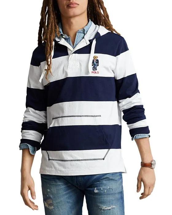 Stripe Polo Bear Hooded Rugby Shirt