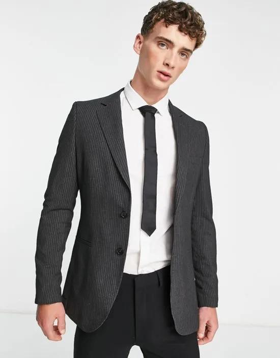 stripe seersucker skinny fit suit jacket in gray