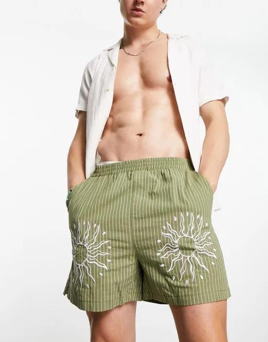 stripe shorts with embroidery