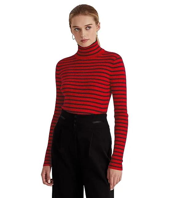 Striped Cotton-Blend Turtleneck Sweater