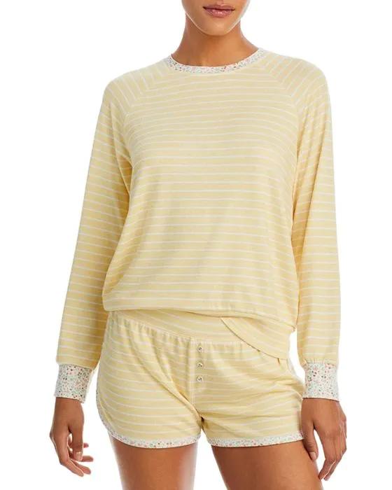 Striped Fields Long Sleeve Top & Shorts Pajama Set