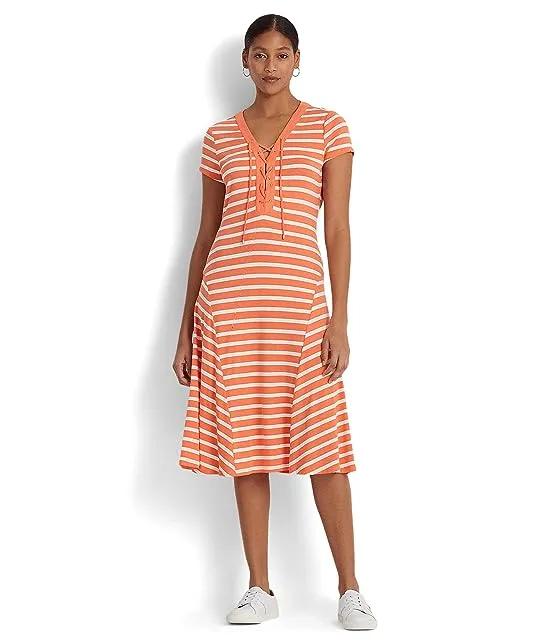 Striped Lace-Up Jersey Dress