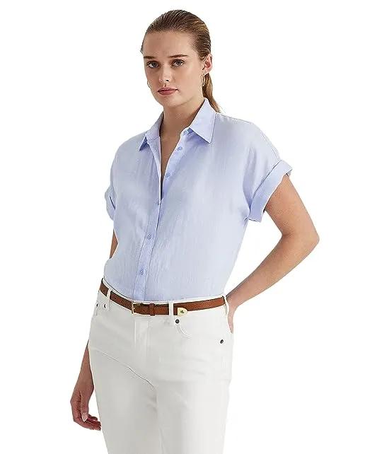 Striped Linen Dolman-Sleeve Shirt