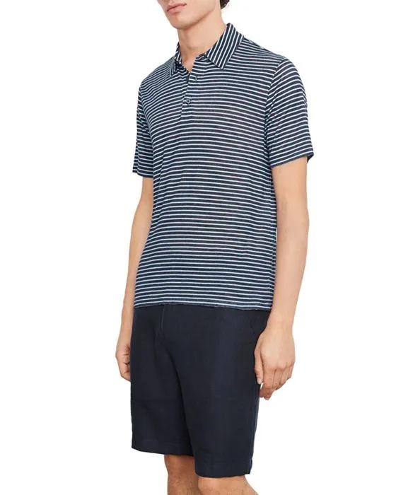 Striped Linen Short Sleeve Polo Shirt