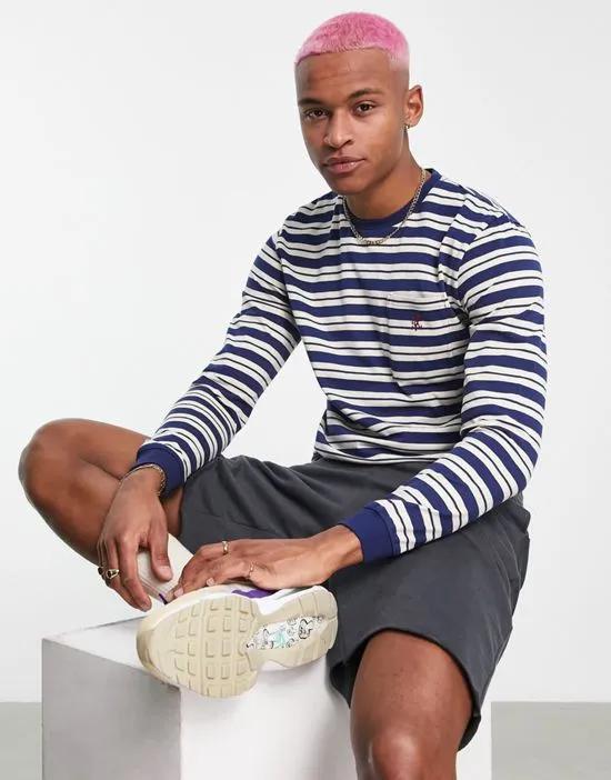 striped one point long sleeve top in blue/white