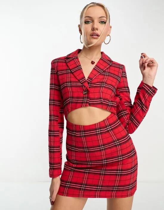 structured blazer mini dress in red plaid