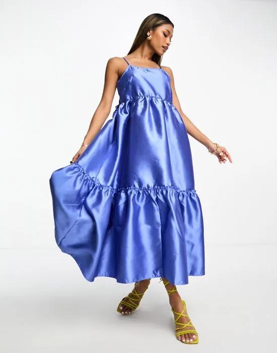 structured prom midi dress in blue