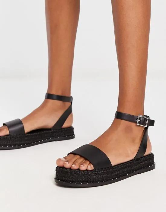 studded flatform espadrille sandals in black