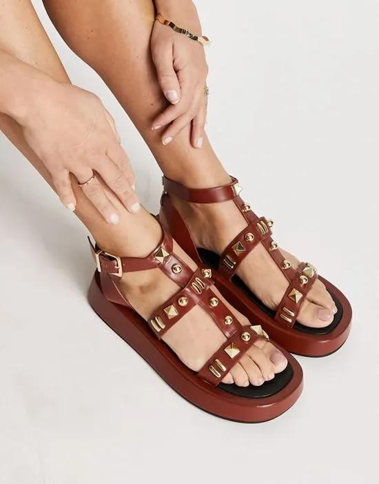 studded gladiator sandal in brown