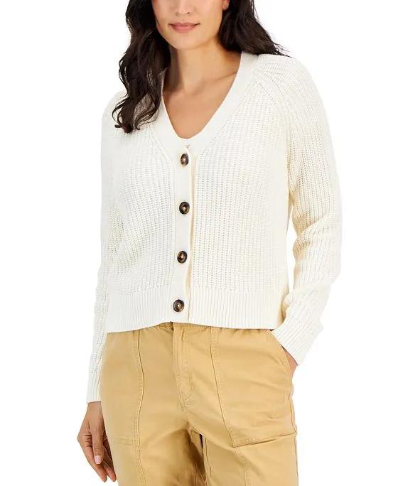 Style & Co Women's Cotton V-Neck Button Cardigan, Created for Macy's
